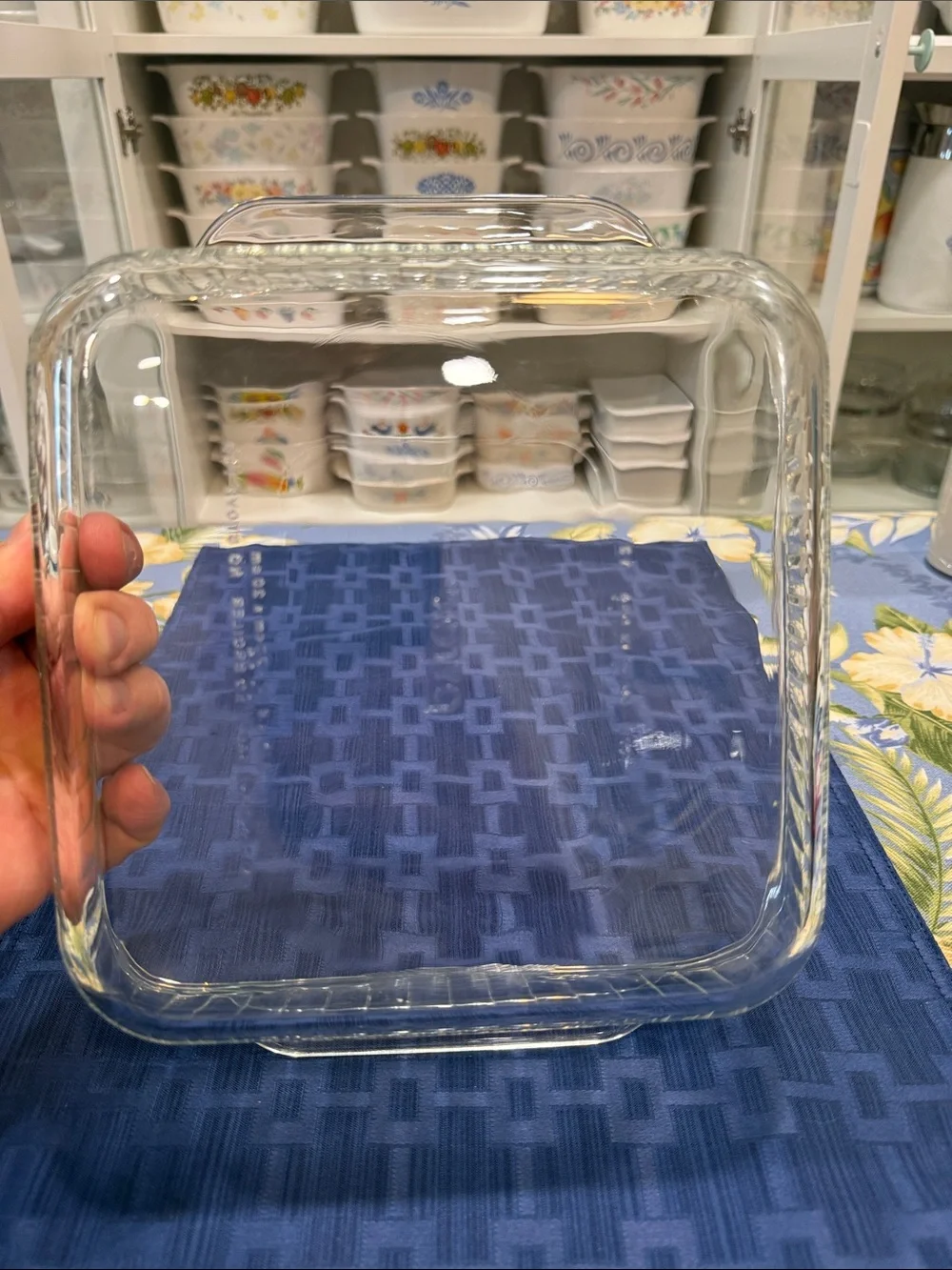 Pyrex Clear Square Baking Dish 8x8 with Subtle Green Tint and Handles